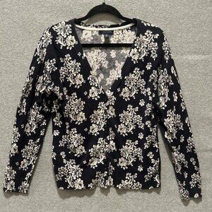 Tommy Hilfiger Womens Size LG Floral Cardigan Button Up Sweater Long Sleeves